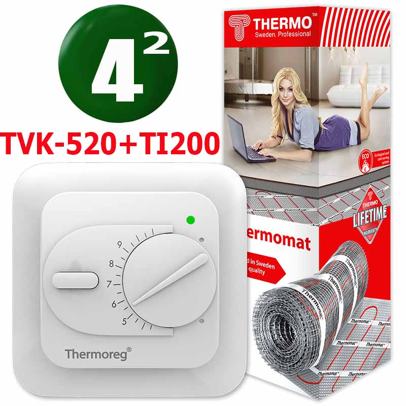Термомат TVK-520 4 кв.м. + Thermoreg TI-200